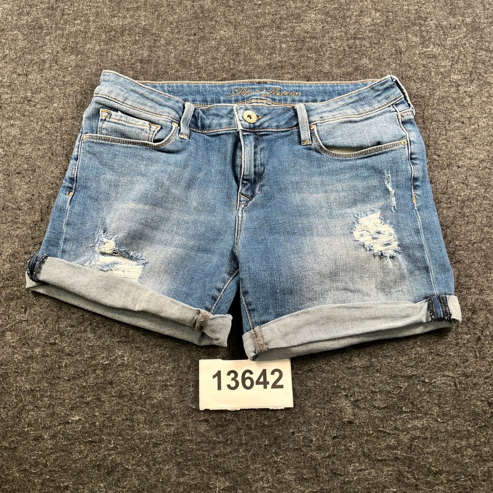 Mavi Jeans Boyfriend Shorts Women 28 Blue Denim Cotton Stretch Distressed Cuffed